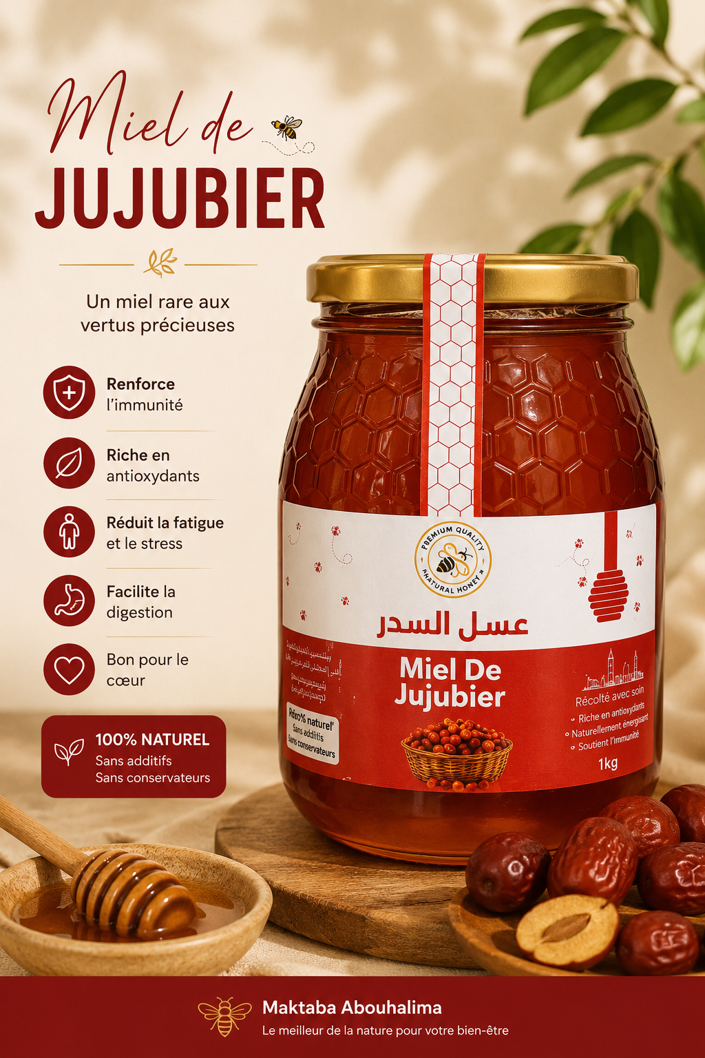 Miel de Jujubier naturel 1 kg – Manahil Bladi