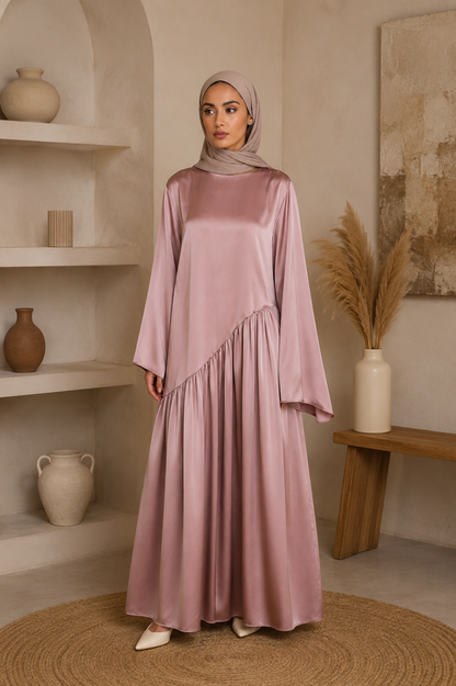 Robe Hidaya en satin asymétrique – Robe longue fluide et ample