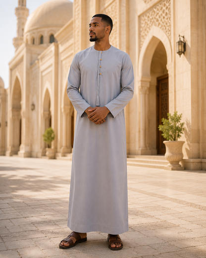 Qamis Émirati Slim Fit – Cravate amovible – Boutons dorés