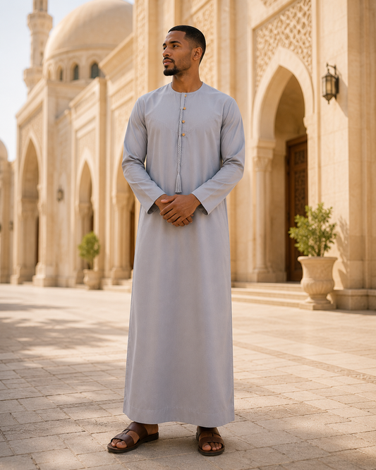 Qamis Émirati Slim Fit – Cravate amovible – Boutons dorés