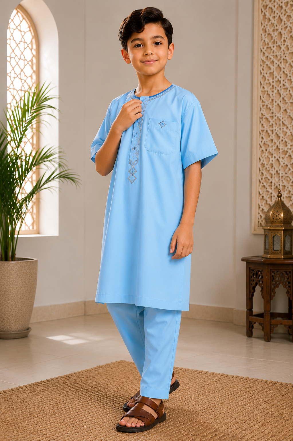 Qamis enfant bleu ciel – Ensemble 2 pièces