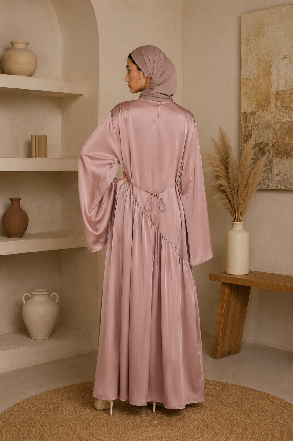 Robe Hidaya en satin asymétrique – Robe longue fluide et ample